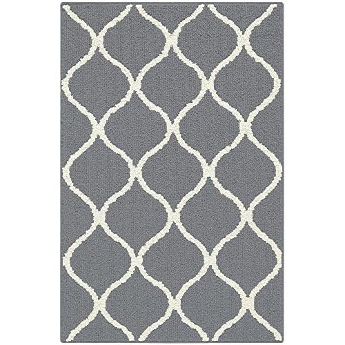  Maples Rugs Rebecca Contemporary Kitchen Rugs Non Skid Accent Area Carpet [Made in USA], 26 x 310, Grey/White