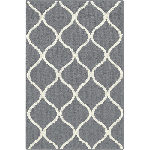  Maples Rugs Rebecca Contemporary Kitchen Rugs Non Skid Accent Area Carpet [Made in USA], 26 x 310, Grey/White