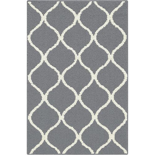  Maples Rugs Rebecca Contemporary Kitchen Rugs Non Skid Accent Area Carpet [Made in USA], 26 x 310, Grey/White