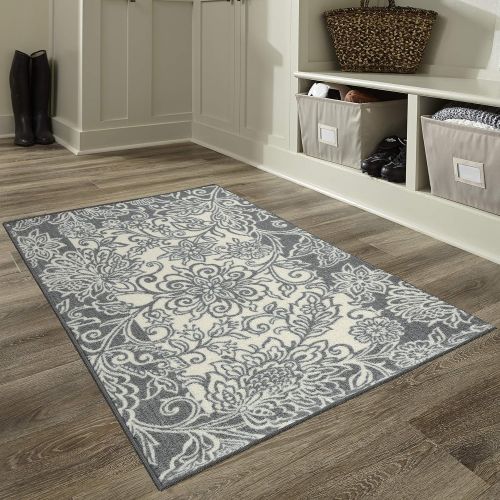  Maples Rugs Kitchen Rug - Adeline 26 x 310 Non Skid Washable Throw Rugs [Made in USA] for Entryway and Bedroom, Grey/Neutral