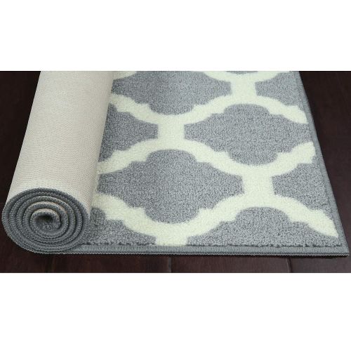  Maples Rugs Kitchen Rug - Eliza 18 x 210 Non Skid Washable Throw Rugs [Made in USA] for Entryway and Bedroom, Grey