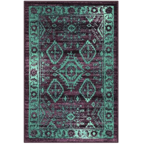  Maples Rugs Kitchen Rug - Georgina 2.5 x 4 Non Skid Small Accent Throw Rugs [Made in USA] for Entryway and Bedroom, 26 x 310, Wineberry/Teal