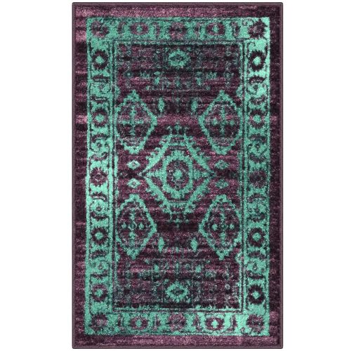  Maples Rugs Kitchen Rug - Georgina 18 x 210 Non Skid Small Accent Throw Rugs [Made in USA] for Entryway and Bedroom, Wineberry/Teal