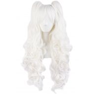 MapofBeauty 28/70cm Lolita Long Curly Clip on Ponytails Cosplay Wig (White)