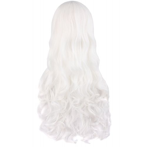  MapofBeauty 28/70cm Lolita Long Curly Clip on Ponytails Cosplay Wig (White)