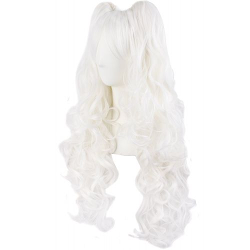  MapofBeauty 28/70cm Lolita Long Curly Clip on Ponytails Cosplay Wig (White)