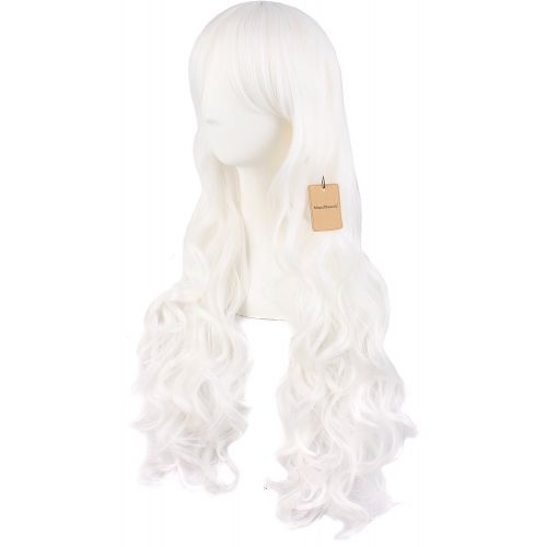  MapofBeauty 28/70cm Lolita Long Curly Clip on Ponytails Cosplay Wig (White)