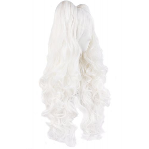  MapofBeauty 28/70cm Lolita Long Curly Clip on Ponytails Cosplay Wig (White)