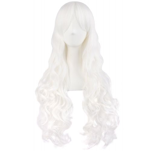  MapofBeauty 28/70cm Lolita Long Curly Clip on Ponytails Cosplay Wig (White)