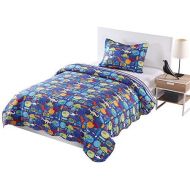 [아마존베스트]MarCielo 2 Piece Kids Bedspread Quilts Set Throw Blanket for Teens Boys Girls Bed Printed Bedding Coverlet, Twin Size, Dinosaur (Twin)