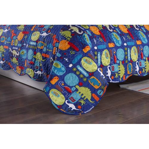  [아마존베스트]MarCielo 2 Piece Kids Bedspread Quilts Set Throw Blanket for Teens Boys Girls Bed Printed Bedding Coverlet, Twin Size, Dinosaur (Twin)