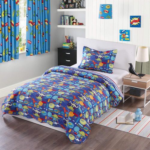  [아마존베스트]MarCielo 2 Piece Kids Bedspread Quilts Set Throw Blanket for Teens Boys Girls Bed Printed Bedding Coverlet, Twin Size, Dinosaur (Twin)