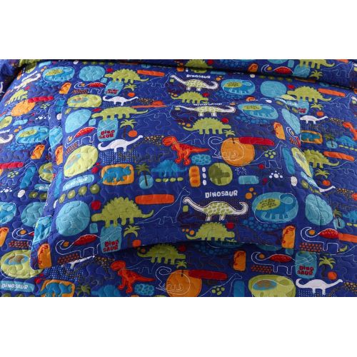  [아마존베스트]MarCielo 2 Piece Kids Bedspread Quilts Set Throw Blanket for Teens Boys Girls Bed Printed Bedding Coverlet, Twin Size, Dinosaur (Twin)