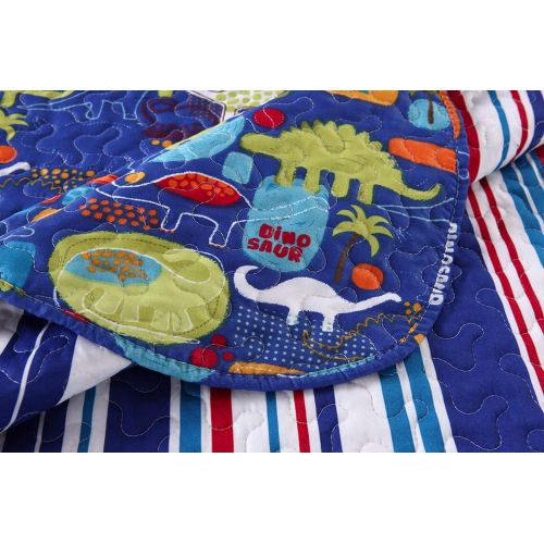  [아마존베스트]MarCielo 2 Piece Kids Bedspread Quilts Set Throw Blanket for Teens Boys Girls Bed Printed Bedding Coverlet, Twin Size, Dinosaur (Twin)