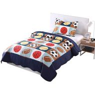 [아마존베스트]MarCielo 2 Piece Kids Bedspread Quilts Set Throw Blanket for Teens Boys Bed Printed Bedding Coverlet, Twin Size, Blue Basketball Football Sports, American Football (Twin)