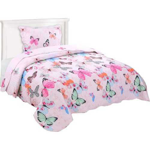  [아마존베스트]MarCielo 3 Piece Kids Bedspread Quilts Set Throw Blanket for Teens Boys Girls Bed Printed Bedding Coverlet Butterfly A72 (Twin)