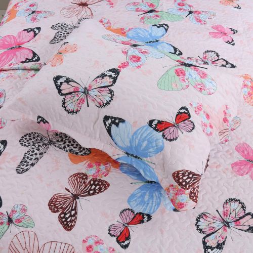  [아마존베스트]MarCielo 3 Piece Kids Bedspread Quilts Set Throw Blanket for Teens Boys Girls Bed Printed Bedding Coverlet Butterfly A72 (Twin)