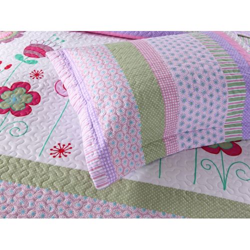  [아마존베스트]MarCielo 2 Piece Kids Bedspread Quilts Set Throw Blanket for Teens Girls Bed Printed Bedding Coverlet, Twin Size, Purple Floral Striped (Twin)