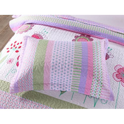  [아마존베스트]MarCielo 2 Piece Kids Bedspread Quilts Set Throw Blanket for Teens Girls Bed Printed Bedding Coverlet, Twin Size, Purple Floral Striped (Twin)