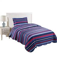 MarCielo 2 Piece Kids Bedspread Quilts Set Throw Blanket for Teens Boys Girls Bed Printed Bedding Coverlet, Twin Size (Navy Blue Ocean Breeze)