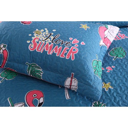  MarCielo 2 Piece Kids Quilt Set Lightweight Bedspread Throw Blanket for Teens Boys Girls Bed Printed Beach Sea Bedding Coverlet Comforter Set, 277 Fish (Twin(68X86))
