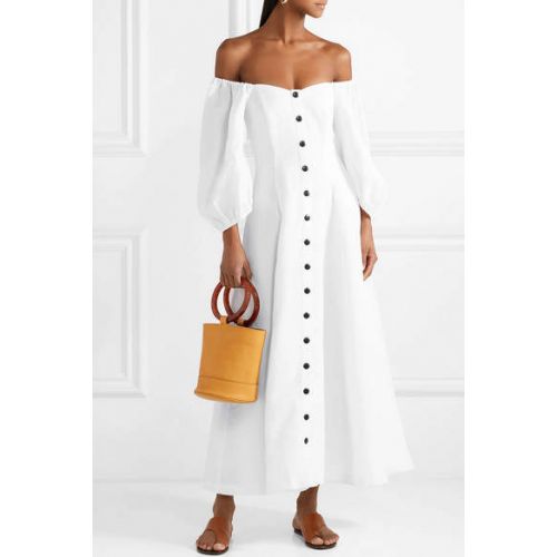  Mara Hoffman Mika Off-the-shoulder Tencel And Linen-blend Midi Dress - White