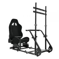 Marada Racing Cockpit Frame with TV Stand,Gear Mount & Black Seat Fit for G923, G920, T500, Fantec/T3PA/TGT,Height Adjustable,Wheel and Pedals Not Included