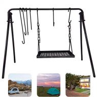 Marada Swing Grill Campfire Cooking Stand BBQ Carbon Steel with Hooks for Campfire & Outdoor Picnic Cookware Party & Dutch Oven Adjustable Height (Black)
