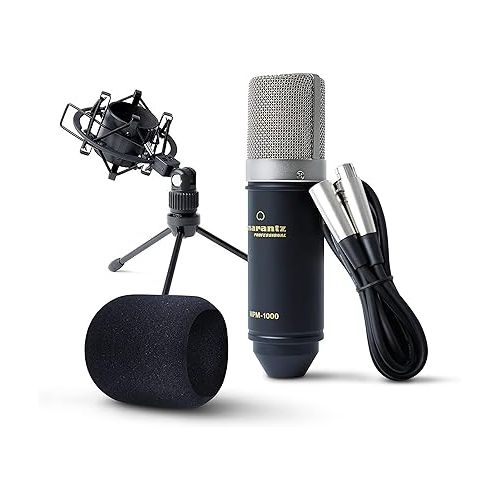 마란츠 Marantz Professional MPM-1000 - Studio Recording XLR Condenser Microphone & M-Audio HDH40 - Over Ear Studio Headphones with Closed Back Design, Flexible Headband and 2.7m Cable