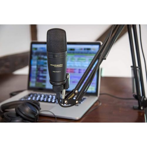마란츠 Marantz Professional Marantz Pro Complete Podcast Kit - USB Condenser Studio Microphone, Audio Interface, Fully-Adjustable Broadcast Stand and USB Cable - Pod Pack 1