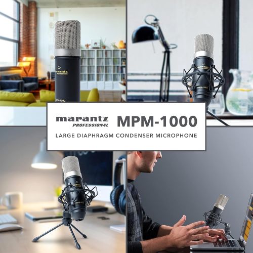 마란츠 Marantz Professional Marantz Pro MPM1000 - Studio Recording Condenser Microphone with Shockmount, Desktop Stand and Cable  Perfect for Podcasting and Voiceover Projects