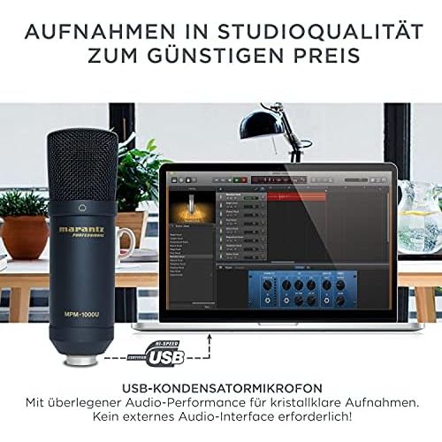 마란츠 [아마존베스트]Marantz Professional MPM-1000U - Large Diaphragm USB Condenser Microphone with Cardioid Pattern for Podcasting and Studio Recording, Twitch, Gaming incl. USB Cable and Mic Clip