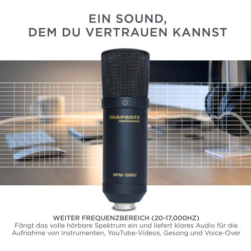 마란츠 [아마존베스트]Marantz Professional MPM-1000U - Large Diaphragm USB Condenser Microphone with Cardioid Pattern for Podcasting and Studio Recording, Twitch, Gaming incl. USB Cable and Mic Clip