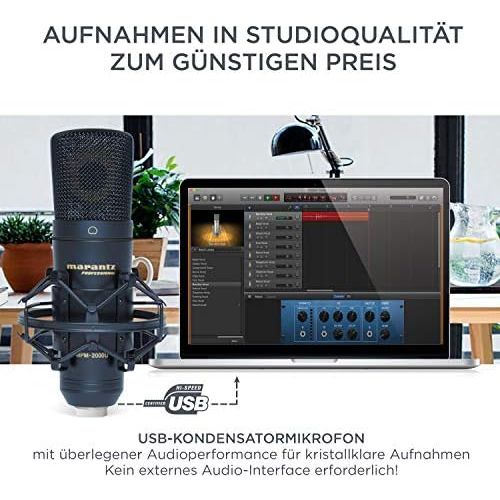 마란츠 [아마존베스트]Marantz Professional MPM-2000U - Large diaphragm USB condenser microphone in studio quality for recording, podcast, twitch, YouTube, vocals, acoustic instruments, including shockmo