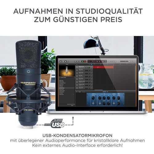 마란츠 [아마존베스트]Marantz Professional MPM-2000U - Large diaphragm USB condenser microphone in studio quality for recording, podcast, twitch, YouTube, vocals, acoustic instruments, including shockmo