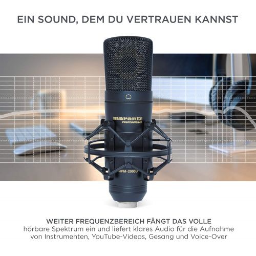 마란츠 [아마존베스트]Marantz Professional MPM-2000U - Large diaphragm USB condenser microphone in studio quality for recording, podcast, twitch, YouTube, vocals, acoustic instruments, including shockmo