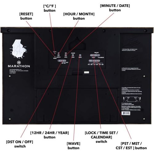  Marathon CL030025 Commercial Grade Jumbo Atomic Wall Clock with 6 Time Zones, Indoor Temperature & Date