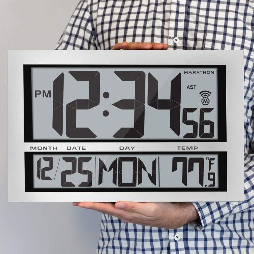  Marathon CL030025 Commercial Grade Jumbo Atomic Wall Clock with 6 Time Zones, Indoor Temperature & Date