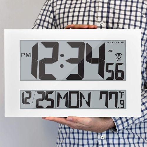  Marathon CL030025 Commercial Grade Jumbo Atomic Wall Clock with 6 Time Zones, Indoor Temperature & Date