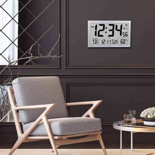  Marathon MARATHON CL030062GG Slim-Jumbo Atomic Digital Wall Clock with Temperature, Date and Humidity (Gray)