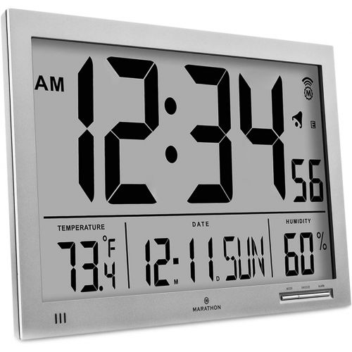  Marathon MARATHON CL030062GG Slim-Jumbo Atomic Digital Wall Clock with Temperature, Date and Humidity (Gray)