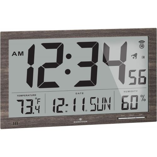  Marathon MARATHON CL030062GG Slim-Jumbo Atomic Digital Wall Clock with Temperature, Date and Humidity (Gray)