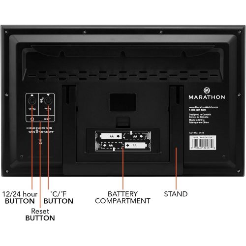  Marathon MARATHON CL030062GG Slim-Jumbo Atomic Digital Wall Clock with Temperature, Date and Humidity (Gray)