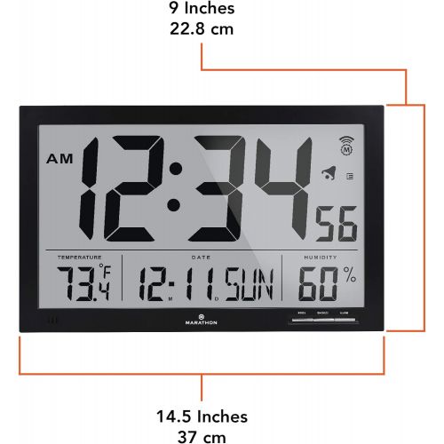  Marathon MARATHON CL030062GG Slim-Jumbo Atomic Digital Wall Clock with Temperature, Date and Humidity (Gray)