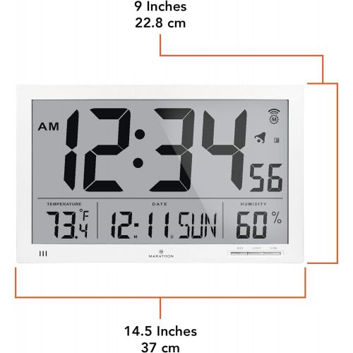  Marathon MARATHON CL030062GG Slim-Jumbo Atomic Digital Wall Clock with Temperature, Date and Humidity (Gray)