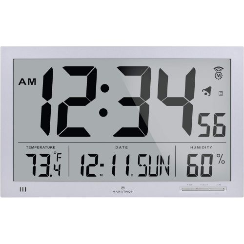  Marathon MARATHON CL030062GG Slim-Jumbo Atomic Digital Wall Clock with Temperature, Date and Humidity (Gray)