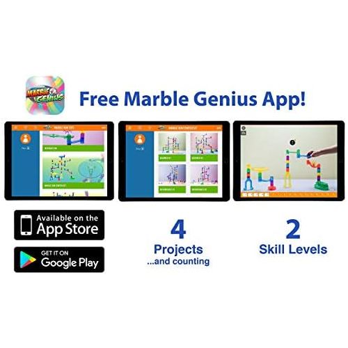  [아마존베스트]Marble Genius Marble Run Starter Set - 130 Complete Pieces + Free Instruction App (80 Translucent Marbulous Pieces + 50 Glass Marbles)