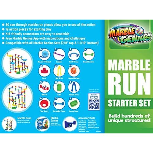  [아마존베스트]Marble Genius Marble Run Starter Set - 130 Complete Pieces + Free Instruction App (80 Translucent Marbulous Pieces + 50 Glass Marbles)