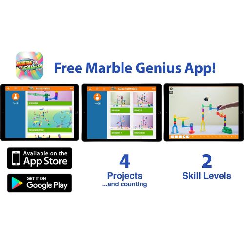  [아마존베스트]Marble Genius Marble Run Starter Set - 130 Complete Pieces + Free Instruction App (80 Translucent Marbulous Pieces + 50 Glass Marbles)