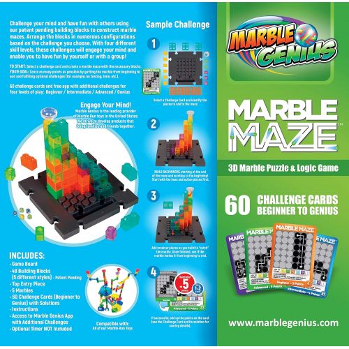  [아마존베스트]Marble Genius Marble Maze - 50 Building Pieces + 60 Challenge Cards + Free App